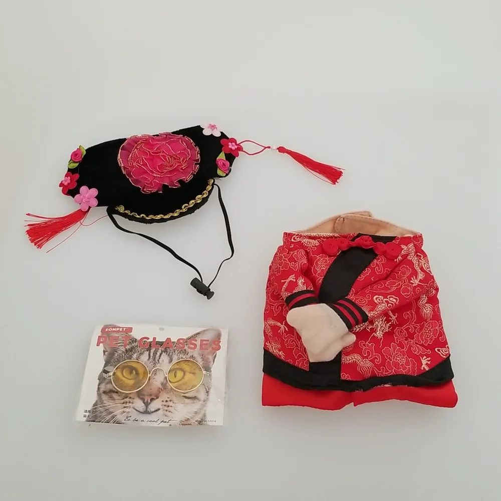 Small size cat/ small dog custom eye glasses and Qing dynasty Chinese outfit